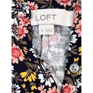 Ann Taylor Loft Sleeveless Womens V Neck Bold Print Ruffle Neck Top Sz Med